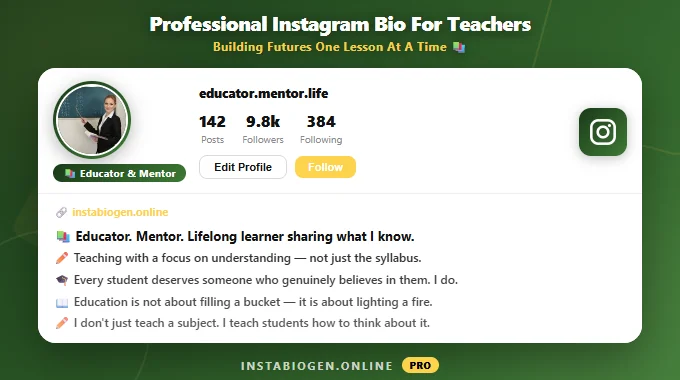 Professional Instagram Bio For Teachers
